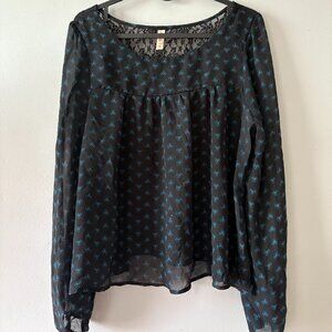 Xhilaration Sheer & Lace Blouse